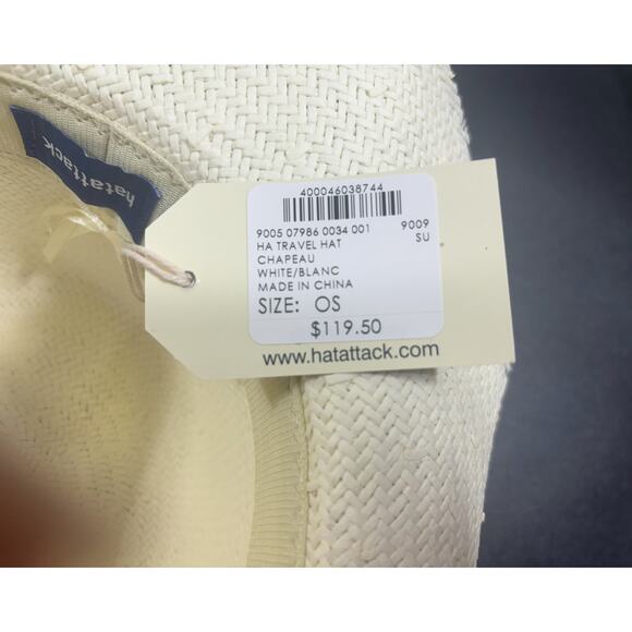 Hat Attack NWT Travel Packable Hat Chapeau Fringed Blanc/White MSRP $119‎ main image 4